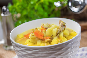 Tasty homemade pickled cucumber soup.