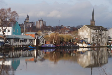 Fototapeta premium Reflections in the river Calder, Wakefield