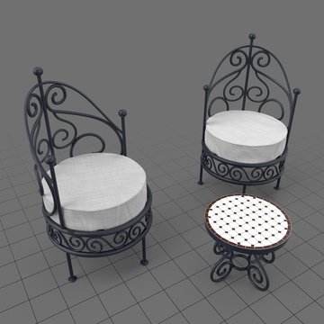 Moroccan wrought iron chairs and table