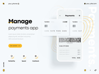 Safe and easy e-payments on smartphone using financial apps. Financial analytics, digital financial services. Phone with a mobile interface of the payment system, money transfers. Vector illustration
