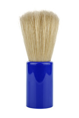 Classical shaving brush with bright blue plastic handle isolated on white background