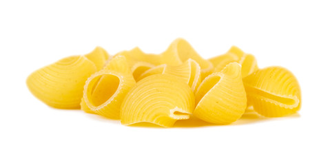 Group of macaroni pasta on white background