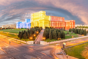 Fototapeta na wymiar Landscape with Palace of the Parliament, Bucharest, Romania