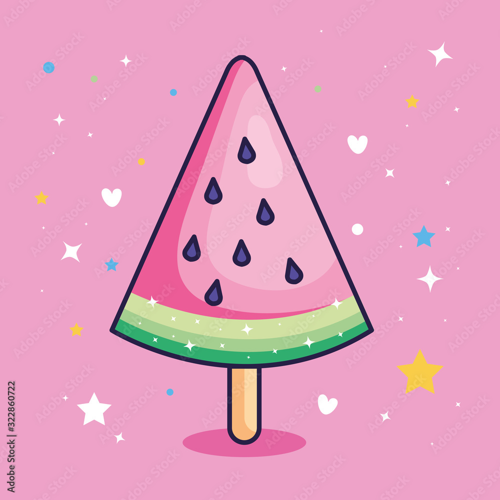 Wall mural watermelon ice cream with cute decoration