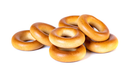 Small dry bagels, small rolls on a white background
