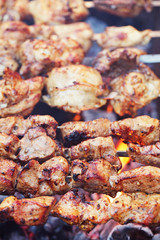 meat kebab shashlik on skewers  and grill