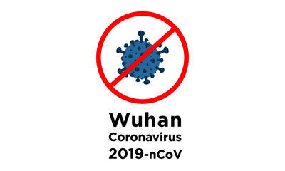 Wuhan Coronavirues 2019-nCoV Molecule behind prohibition sign ( no symbol ) illustrative vector symbology 