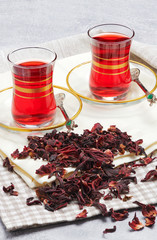 traditional Turkish tea. Flat lay photo composition