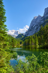 Fototapeta na wymiar Beautiful landscape on the lake Gosaulacke. Austrian Alps, Salzburg region. 