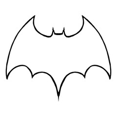 Creative hand drawn icon of a bat in black and white.