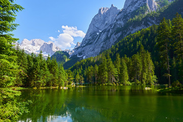 Beautiful landscape on the lake Gosaulacke.  Austrian Alps, Salzburg region. 