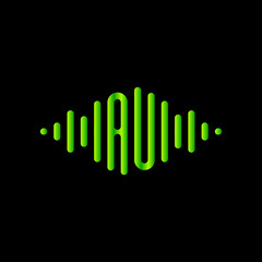 letter AU with Pulse music player element. sound wave logo concept, Multimedia Technology themed, Abstract Shape. Logo template electronic music, equalizer, store, DJ, nightclub, disco. - vector