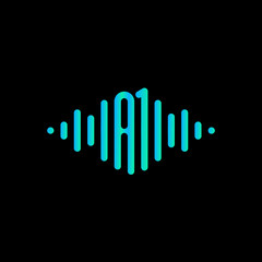 letter A 1 with Pulse music player element. sound wave logo concept, Multimedia Technology themed, Abstract Shape. Logo template electronic music, equalizer, store, DJ, nightclub, disco. - vector