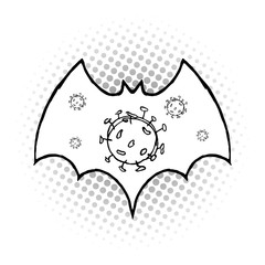 Coronavirus concept in the midlle of a bat. Hand drawn illustration.