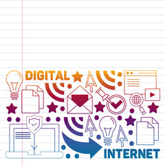 Digital marketing pattern with vector icons. Management, start up, business, internet technology.
