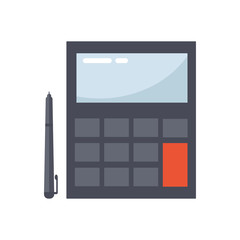 Calculator with a pen icon. Calculation and counting concept. Flat design, vector illustration