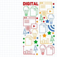 Digital marketing pattern with vector icons. Management, start up, business, internet technology.