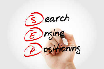 SEP - Search Engine Positioning acronym, internet concept background
