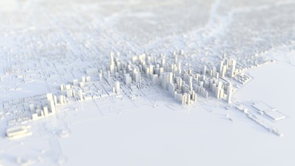 3d illustration of white miniature chicago city with white material. - obrazy, fototapety, plakaty