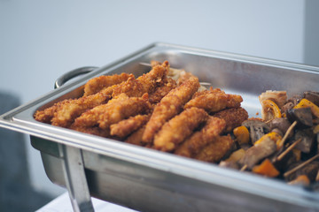 Delicious fresh wedding snacks on the table