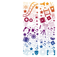 Vector pattern with cinema icons. Movie Theater, TV, popcorn, video clips, musical