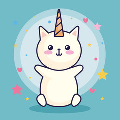 cute cat unicorn with hearts and stars decoration