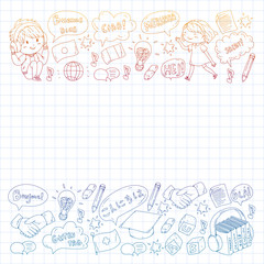 Dialog clouds with HELLO Vector pattern for language class, online courses. English, arabic, italian, japanese, spanish, chinese, german.