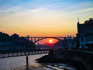 sunset in the Douro river, Porto, Portugal