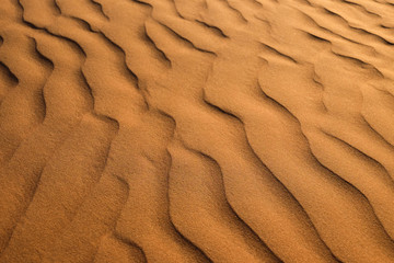 Red and yellow Sands in the RUB al-Khali desert . The texture of sand dunes in the desert is yellow and orange. Waves of sand