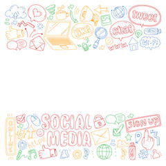 Social media, business, management vector icons. Internet marketing, communications.