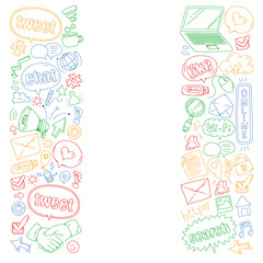 Social media, business, management vector icons. Internet marketing, communications.