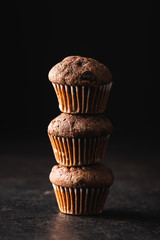 Tasty chocolate muffins. Sweet cupcakes.