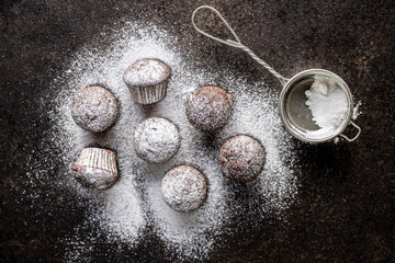 Tasty chocolate muffins. Sweet cupcakes.