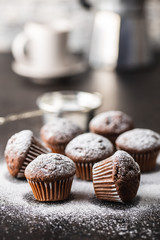 Tasty chocolate muffins. Sweet cupcakes.