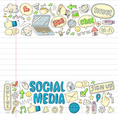 Social media, business, management vector icons. Internet marketing, communications.
