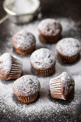 Tasty chocolate muffins. Sweet cupcakes.