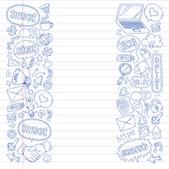 Social media, business, management vector icons. Internet marketing, communications.