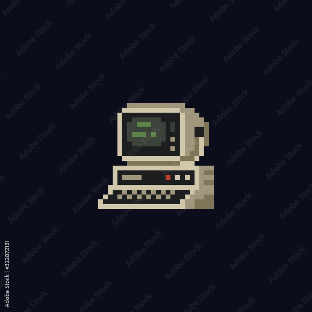 Aufkleber Retro personal computer with terminal console commands on the screen, computer case and keyboard vintage vector illustration, isolated icon