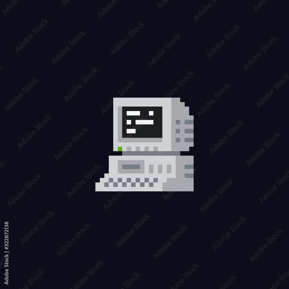 Poster Retro personal computer with terminal console commands on the screen, computer case and keyboard vintage vector illustration, isolated icon