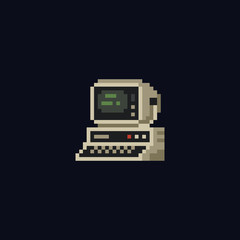 Retro personal computer with terminal console commands on the screen, computer case and keyboard vintage vector illustration, isolated icon