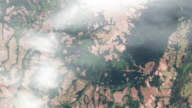 Round shape in forest visible from sky aerial satellite view, Unia river Congo. Images furnished by Nasa