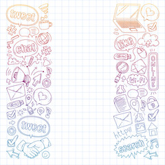 Social media, business, management vector icons. Internet marketing, communications.