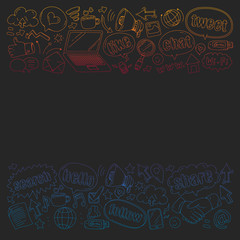 Social media, business, management vector icons. Internet marketing, communications.