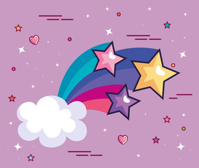 shooting star with cloud and cute decoration