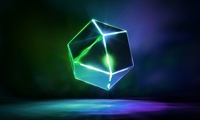 3d render, glowing lines, neon lights, abstract background, cube cage, ultraviolet, infrared, spectrum vibrant colors, laser show