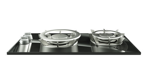 Gas stove embedded glass metal 3d render on white background with shadow