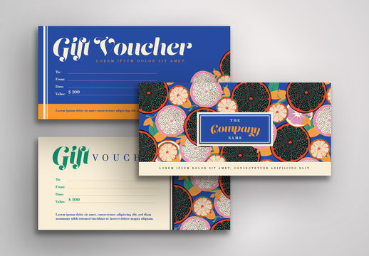 Set of Gift Vouchers with Citrus Illustrations