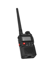 Walkie-talkie isolated on white background. Modern walkie-talkie for communication and conversation at a distance.