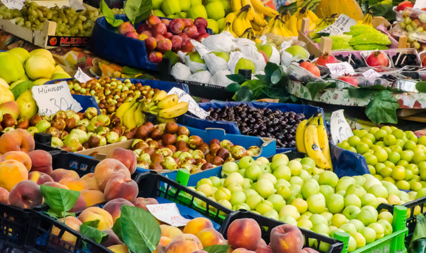 Fruit Stand In A Road Side Shop In Istanbul, Turkey