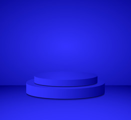 3d classic blue cylinder podium minimal studio background. Abstract 3d geometric shape object illustration render Display 